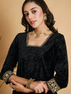 Women Black Velvet Straight Kurta-SHKUR00315XS