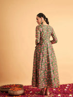 Women Green Floral Wrap Anarkali Maxi Dress