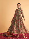 Women Green Floral Wrap Anarkali Maxi Dress