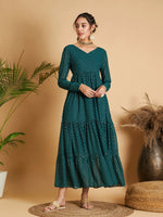 Women Emerald Dot Foil Print Tiered Maxi Dress