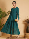 Women Emerald Dot Foil Print Tiered Maxi Dress