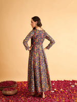 Women Purple Floral V Neck Anarkali Maxi Dress