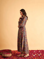 Women Purple Floral V Neck Anarkali Maxi Dress