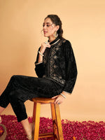 Women Embroidered Standard Black Collared Neck Full Sleeve Jacket