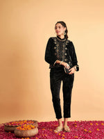 Women Embroidered Standard Black Collared Neck Full Sleeve Jacket