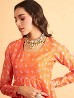 Women Orange Floral Anarkali Maxi Dress