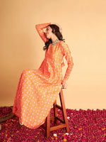 Women Orange Floral Anarkali Maxi Dress