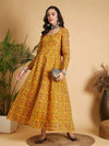 Women Mustard Floral Anarkali Maxi Dress