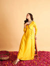 Women Yellow Solid Wrap Neck Anarkali Maxi Dress