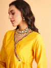 Women Yellow Solid Wrap Neck Anarkali Maxi Dress