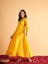 Women Yellow Solid Wrap Neck Anarkali Maxi Dress