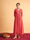 Women Red & White Bandhej Anarkali Dress