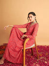 Women Red & White Bandhej Anarkali Dress