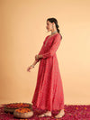 Women Red & White Bandhej Anarkali Dress