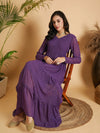 Women Purple Dot Foil Print Tiered Maxi Dress