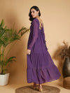 Women Purple Dot Foil Print Tiered Maxi Dress