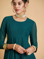 Women Emerald Dot Foil Print Anarkali Dress