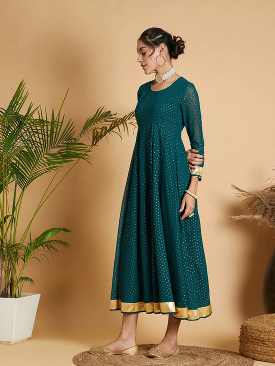 Women Emerald Dot Foil Print Anarkali Dress