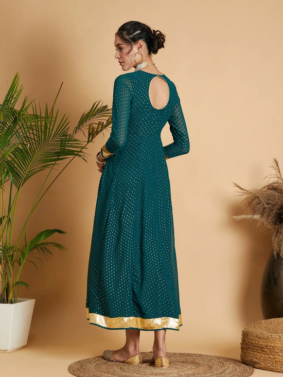 Women Emerald Dot Foil Print Anarkali Dress