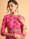 Women Fuchsia & Blue Bandhej Anarkali Dress