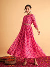 Women Fuchsia & Blue Bandhej Anarkali Dress