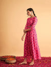 Women Fuchsia & Blue Bandhej Anarkali Dress