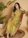 Women Lemon Yellow Floral Anarkali Maxi Dress