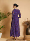 Women Purple & White Bandhej Anarkali Dress