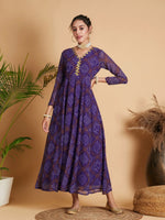 Women Purple & White Bandhej Anarkali Dress