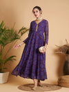 Women Purple & White Bandhej Anarkali Dress