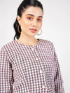 Women Burgundy Geo Jacquard Tweed Full Sleeves Top