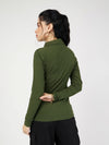 Women Olive Rib Polo Neck Full Sleeves Top