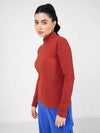 Women Rust Rib Front Zipper Full Sleeves Top