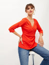 Women Orange V-Neck Peplum Top