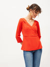 Women Orange V-Neck Peplum Top