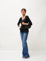 Women Black V-Neck Peplum Top