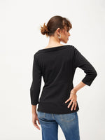 Women Black V-Neck Peplum Top