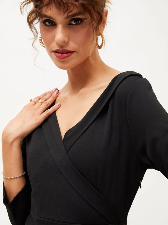 Women Black V-Neck Peplum Top