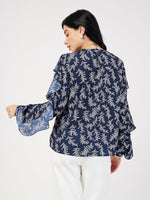 Women Navy Floral All Over Ruffle Top