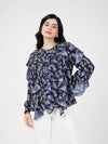 Women Navy Floral All Over Ruffle Top