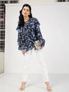 Women Navy Floral All Over Ruffle Top