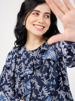 Women Navy Floral All Over Ruffle Top