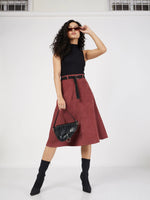 Women Rust Corduroy A-Line Midi Skirt