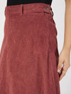 Women Rust Corduroy A-Line Midi Skirt