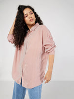 Women Red & White Pinstriped Oversize Shirt