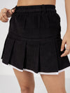 Women Black Corduroy Pleated Mini Skirt