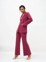 Women Mauve Slim Fit Blazer With Bellbottom Pants