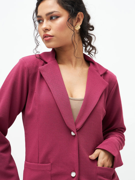 Women Mauve Slim Fit Blazer With Bellbottom Pants