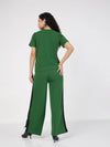 Women Green Contrast Tape T-Shirt With Track Pants