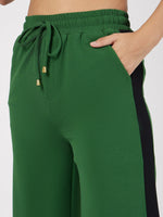 Women Green Contrast Tape T-Shirt With Track Pants